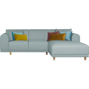 Ecksofa ANDAS Maroon L-Form Sofas Gr. B/H/T: 285 cm x 82 cm x 191 cm, Struktur grob, Recamiere rechts, Inklusive 7 Zierkissen, blau (petrol) Ecksofas