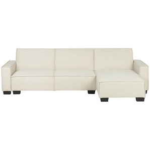 Ecksofa Beige Polsterbezug L-Förmig Linksseitig Schlaffunktion Minimalistisch Wohnzimmer
