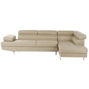 Ecksofa Beige Polsterbezug L-Förmig Linksseitig Traditionell Modern Wohnzimmer