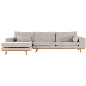 Ecksofa mit Longchair Grau Webstoff Cieli 281 x 81 x 153cm Longchair davorstehend links Buche Hell Modern