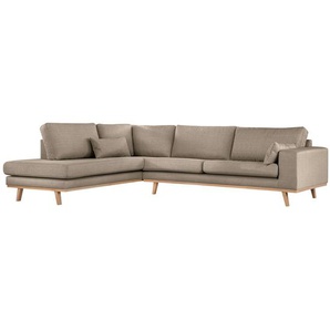 Ecksofa mit Ottomane Grau Strukturstoff Otrera 287 x 81 x 219cm Ottomane davorstehend links Buche Hell Modern
