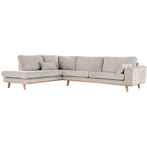 Ecksofa mit Ottomane Grau Webstoff Cieli 287 x 81 x 219cm Ottomane davorstehend links Buche Hell Modern