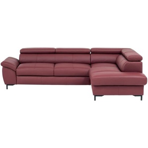 Xxxl Ecksofa, Bordeaux, Leder, Echtleder, Rindleder, 3-Sitzer, Ottomane rechts, L-Form, 268x213 cm, Goldenes M, Bettkasten erhältlich, Fußauswahl,
