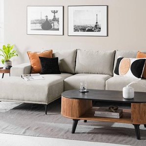 Ecksofa Braun/Sand Microfaser Hoku 244 x 78 x 150cm Longchair davorstehend links Modern