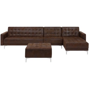 Ecksofa Braun Polsterbezug Lederoptik L-Förmig Linksseitig Schalffunktion Klassisch Ottomane Wohnzimmer
