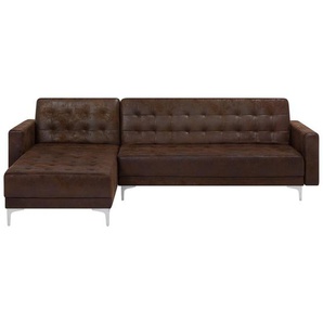 Ecksofa Braun Polsterbezug Lederoptik L-Förmig Rechtsseitig Schalffunktion Klassisch Wohnzimmer