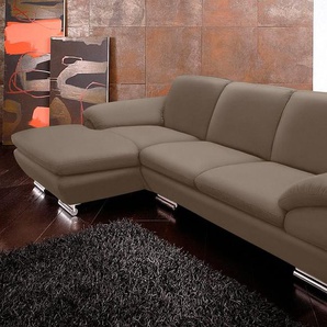 Ecksofa CALIA ITALIA Glamour, italienisches Designsofa, tollem Sitzkomfort zum Entspannen, braun (café), B:274cm H:79cm T:94cm, Webstoff (50% Baumwolle, 50% Polyester), Sofas, mit tollem Lederbezug und Designfuß, L-Form, Topseller