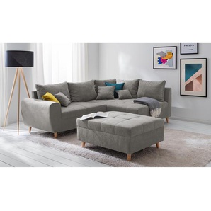 Ecksofa Capstone Grau Microfaser Sole 249 x 94 x 175cm Ottomane davorstehend rechts ohne Hocker Skandi
