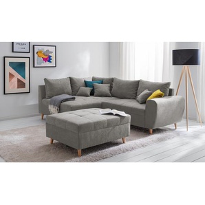 Ecksofa Capstone Grau Microfaser Sole 249 x 94 x 175cm Ottomane davorstehend links mit Hocker Skandi