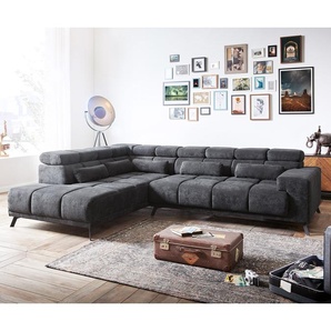 Ecksofa Catan 295x230 Mikrofaser Anthrazit Ottomane links inkl. elektrischer Sitztiefenverstellung, Ecksofas