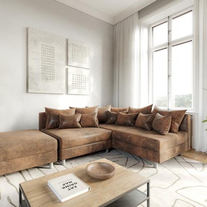 Ecksofa Clovis Braun Antik Optik Modular Hocker Ottomane Rechts, Design Ecksofas, Couch Loft, Modulsofa, modular