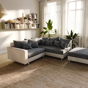 Ecksofa Clovis Weiss Schwarz Hocker Armlehne Ottomane Rechts modular, Design Ecksofas, Couch Loft, Modulsofa, modular