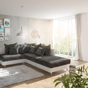 Ecksofa Clovis Weiss Schwarz mit Hocker Ottomane Rechts modular, Design Ecksofas, Couch Loft, Modulsofa, modular