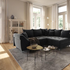 Ecksofa COLLECTION AB Joseli Sofas Gr. B/H/T: 247 cm x 87 cm x 189 cm, Samtvelours, Recamiere beidseitig montierbar, Inklusive loser Zier- und Rückenkissen, schwarz Ecksofas inklusive Federkern, Recamiere links oder rechts montierbar