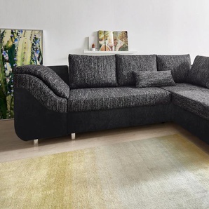 Ecksofa COLLECTION AB Sally Sofas Gr. B/H/T: 256 cm x 87 cm x 165 cm, Microfaser PRIMABELLE-Struktur, Ottomane beidseitig montierbar, mit Bettfunktion-mit Bettkasten, schwarz-weiß (schwarz, schwarz, weiß) Ecksofas mit und ohne Bettfunktion, inklusive