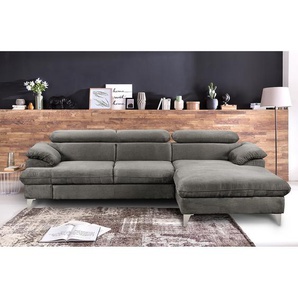 Ecksofa Coto II Grau/Grau Microfaser 254 x 74cm Longchair davorstehend rechts ohne Schlaffunktion Keine Funktion Modern