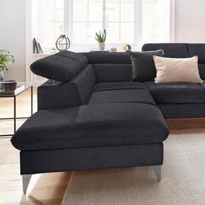 Ecksofa COTTA Caluso Sofas Gr. B/H/T: 256 cm x 74 cm x 208 cm, Microfaser PRIMABELLE, Ottomane links, ohne Bettfunktion-ohne Bettkasten-mit Kopfteilverstellung, grau (lava) Ecksofa Ecksofas Sofas inklusive Kopfteilverstellung, wahlweise mit Bettfunktion