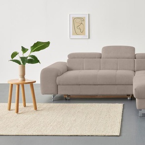 Ecksofa COTTA Chef Sofas Gr. B/H/T: 257 cm x 72 cm x 206 cm, Luxus-Microfaser, Ottomane rechts, mit Kopfteilverstellung-ohne Bettfunktion und Bettkasten, braun (mud) Ecksofas mit Kopfteilverstellung, wahlweise Bettfunktion