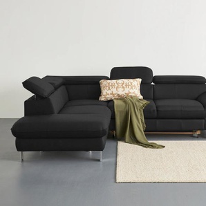 Ecksofa COTTA Driver L-Form, grau (charcoal), B:268cm H:73cm T:214cm, Kunstleder SOFTLUX, LEDER BEEFY (ein abgedecktes Spalt-Rindsleder) im Sitz und Rücken (Korpus in Kunstleder), Luxus-Kunstleder, NaturLEDER (echtes Rindsleder) im Sitz und Rücken