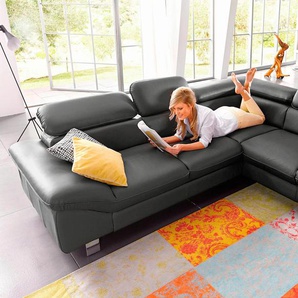 Ecksofa COTTA Driver L-Form, grau (fango), B:268cm H:73cm T:214cm, Kunstleder SOFTLUX, LEDER BEEFY (ein abgedecktes Spalt-Rindsleder) im Sitz und Rücken (Korpus in Kunstleder), Luxus-Kunstleder, NaturLEDER (echtes Rindsleder) im Sitz und Rücken (Rückseite