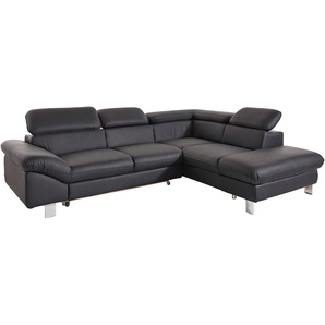 Ecksofa COTTA Driver L-Form, schwarz, B:268cm H:73cm T:214cm, Kunstleder SOFTLUX, LEDER BEEFY (ein abgedecktes Spalt-Rindsleder) im Sitz und Rücken (Korpus in Kunstleder), Luxus-Kunstleder, NaturLEDER (echtes Rindsleder) im Sitz und Rücken (Rückseite mit