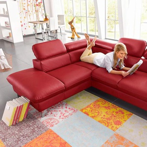Ecksofa COTTA Driver Sofas Gr. B/H/T: 256 cm x 73 cm x 214 cm, Luxus-Kunstleder, Ottomane links, mit Kopfteilverstellung-ohne Bettfunktion und Bettkasten, rot Ecksofas mit Kopfteilverstellung, wahlweise Bettfunktion