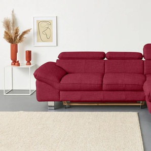Ecksofa COTTA Driver Sofas Gr. B/H/T: 268 cm x 73 cm x 169 cm, Flachgewebe fein TBB, Recamiere rechts, mit Kopfteilverstellung-ohne Bettfunktion und Bettkasten, rot (coral) Ecksofas mit Kopfteilverstellung, wahlweise Bettfunktion Bestseller