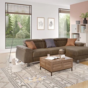 Ecksofa COTTA Komaris L-Form, braun (espresso), B:244cm H:72cm T:166cm, 88% POLYESTER (PES) 12% POLYAMID (PA), Sofas, mit Kopfteilverstellung, wahlweise Bettfunktion,Stauraum & Beleuchtung, Topseller