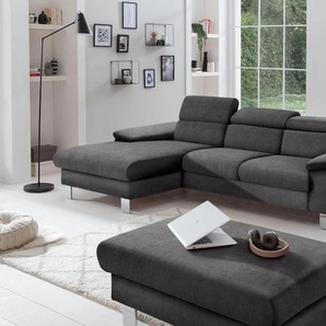 Ecksofa COTTA Komaris L-Form, braun (mud), B:244cm H:72cm T:166cm, Microfaser PRIMABELLE (100% Polyester), Kunstleder SOFTLUX(100%Polyurethan), Feinstruktur (100% Polyester), Kunstleder SOFTLUX/Struktur (100%Polyurethan, 90%Polyester, 10% Polyacryl),