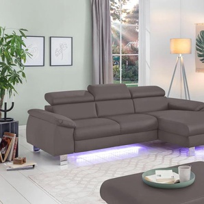 Ecksofa COTTA Komaris L-Form, grau (elefant), B:244cm H:72cm T:166cm, Microfaser PRIMABELLE (100% Polyester), Kunstleder SOFTLUX(100%Polyurethan), Feinstruktur (100% Polyester), Kunstleder SOFTLUX/Struktur (100%Polyurethan, 90%Polyester, 10% Polyacryl),
