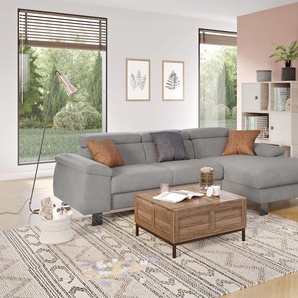 Ecksofa COTTA Komaris L-Form, grau (elephant), B:244cm H:72cm T:166cm, 94% POLYESTER (PES) 6%POLYAMID (PA), Sofas, mit Kopfteilverstellung, wahlweise Bettfunktion,Stauraum & Beleuchtung, Topseller
