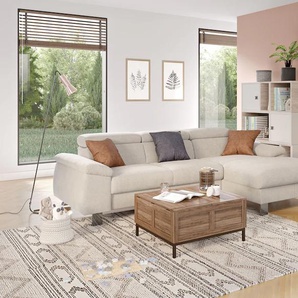 Ecksofa COTTA Komaris L-Form, grau (platinum), B:244cm H:72cm T:166cm, 100% Polyester, Sofas, mit Kopfteilverstellung, wahlweise Bettfunktion,Stauraum & Beleuchtung, Topseller