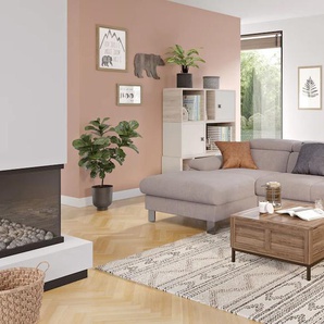 Ecksofa COTTA Komaris L-Form, grau (stone), B:244cm H:72cm T:166cm, 100% Polyester, Sofas, mit Kopfteilverstellung, wahlweise Bettfunktion,Stauraum & Beleuchtung, Topseller