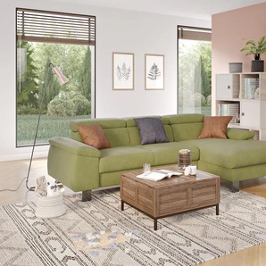 Ecksofa COTTA Komaris L-Form, grün (grass), B:244cm H:72cm T:166cm, 94% POLYESTER (PES) 6%POLYAMID (PA), Sofas, mit Kopfteilverstellung, wahlweise Bettfunktion,Stauraum & Beleuchtung, Topseller