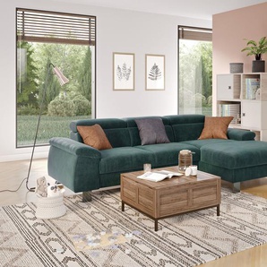 Ecksofa COTTA Komaris L-Form, grün (hunter), B:244cm H:72cm T:166cm, 88% POLYESTER (PES) 12% POLYAMID (PA), Sofas, mit Kopfteilverstellung, wahlweise Bettfunktion,Stauraum & Beleuchtung, Topseller