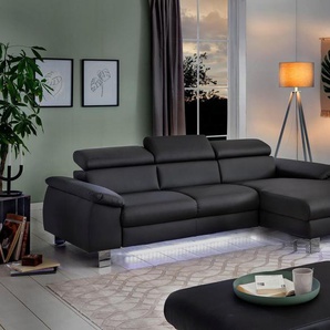 Ecksofa COTTA Komaris L-Form, schwarz, B:244cm H:72cm T:166cm, Microfaser PRIMABELLE (100% Polyester), Kunstleder SOFTLUX(100%Polyurethan), Feinstruktur (100% Polyester), Kunstleder SOFTLUX/Struktur (100%Polyurethan, 90%Polyester, 10% Polyacryl), Sofas,