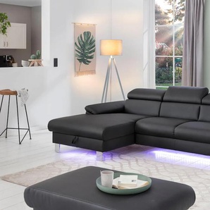 Ecksofa COTTA Komaris L-Form, schwarz, B:244cm H:72cm T:166cm, Microfaser PRIMABELLE (100% Polyester), Kunstleder SOFTLUX(100%Polyurethan), Feinstruktur (100% Polyester), Kunstleder SOFTLUX/Struktur (100%Polyurethan, 90%Polyester, 10% Polyacryl), Sofas,