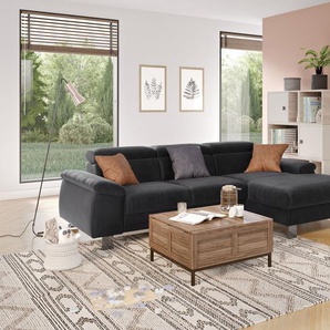 Ecksofa COTTA Komaris L-Form, schwarz (charcoal), B:244cm H:72cm T:166cm, 88% POLYESTER (PES) 12% POLYAMID (PA), Sofas, mit Kopfteilverstellung, wahlweise Bettfunktion,Stauraum & Beleuchtung, Topseller