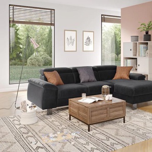 Ecksofa COTTA Komaris L-Form, schwarz (charcoal), B:244cm H:72cm T:166cm, 88% POLYESTER (PES) 12% POLYAMID (PA), Sofas, mit Kopfteilverstellung, wahlweise Bettfunktion,Stauraum & Beleuchtung, Topseller