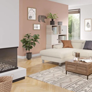 Ecksofa COTTA Komaris L-Form, weiß (ivory), B:244cm H:72cm T:166cm, 88% POLYESTER (PES) 12% POLYAMID (PA), Sofas, mit Kopfteilverstellung, wahlweise Bettfunktion,Stauraum & Beleuchtung, Topseller