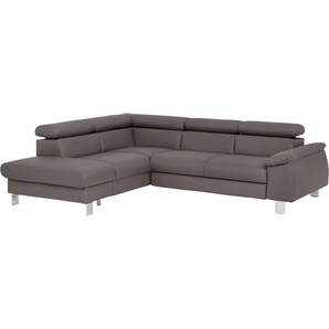 Ecksofa COTTA Komaris Sofas Gr. B/H/T: 249 cm x 72 cm x 100 cm, Kunstleder SOFTLUX, Ottomane links, ohne Bettfunktion-ohne Bettkasten-mit RGB-LED-Beleuchtung-mit Kopfteilverstellung, grau (elefant) Sofas mit LED inklusive Kopf- bzw. Rückenverstellung,