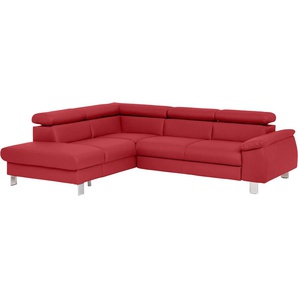 Ecksofa COTTA Komaris Sofas Gr. B/H/T: 249 cm x 72 cm x 100 cm, Kunstleder SOFTLUX, Ottomane links, ohne Bettfunktion-ohne Bettkasten-mit RGB-LED-Beleuchtung-mit Kopfteilverstellung, rot Sofas mit LED inklusive Kopf- bzw. Rückenverstellung, wahlweise