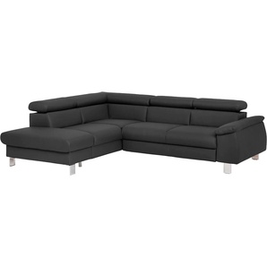 Ecksofa COTTA Komaris Sofas Gr. B/H/T: 249 cm x 72 cm x 100 cm, Kunstleder SOFTLUX, Ottomane links, ohne Bettfunktion-ohne Bettkasten-mit RGB-LED-Beleuchtung-mit Kopfteilverstellung, schwarz Sofas mit LED inklusive Kopf- bzw. Rückenverstellung, wahlweise