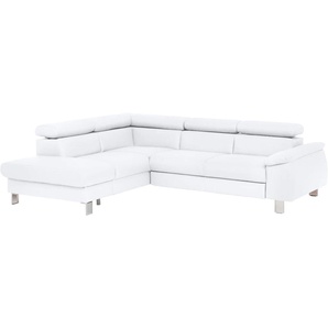 Ecksofa COTTA Komaris Sofas Gr. B/H/T: 249 cm x 72 cm x 100 cm, Kunstleder SOFTLUX, Ottomane links, ohne Bettfunktion-ohne Bettkasten-mit RGB-LED-Beleuchtung-mit Kopfteilverstellung, weiß Sofas mit LED inklusive Kopf- bzw. Rückenverstellung, wahlweise