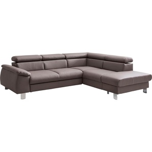 Ecksofa COTTA Komaris Sofas Gr. B/H/T: 249 cm x 72 cm x 100 cm, Kunstleder SOFTLUX, Ottomane rechts, ohne Bettfunktion-ohne Bettkasten-mit RGB-LED-Beleuchtung-mit Kopfteilverstellung, grau (elefant) Sofas mit LED inklusive Kopf- bzw. Rückenverstellung,