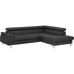 Ecksofa COTTA Komaris Sofas Gr. B/H/T: 249 cm x 72 cm x 100 cm, Kunstleder SOFTLUX, Ottomane rechts, ohne Bettfunktion-ohne Bettkasten-mit RGB-LED-Beleuchtung-mit Kopfteilverstellung, schwarz Sofas mit LED inklusive Kopf- bzw. Rückenverstellung, wahlweise
