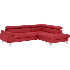 Ecksofa COTTA Komaris Sofas Gr. B/H/T: 249 cm x 72 cm x 100 cm, Kunstleder SOFTLUX, Ottomane rechts, ohne Bettfunktion-ohne Bettkasten-ohne RGB-LED-Beleuchtung-mit Kopfteilverstellung, rot Sofas mit LED inklusive Kopf- bzw. Rückenverstellung, wahlweise