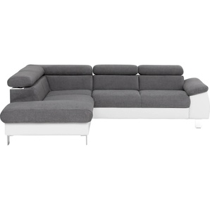 Ecksofa COTTA Komaris Sofas Gr. B/H/T: 249 cm x 72 cm x 100 cm, Kunstleder SOFTLUX-Struktur, Ottomane links, ohne Bettfunktion-ohne Bettkasten-ohne RGB-LED-Beleuchtung-mit Kopfteilverstellung, weiß (weiß, stone) Sofas mit LED inklusive Kopf- bzw.