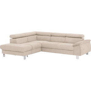 Ecksofa COTTA Komaris Sofas Gr. B/H/T: 249 cm x 72 cm x 100 cm, Microfaser PRIMABELLE, Ottomane links, ohne Bettfunktion-ohne Bettkasten-mit RGB-LED-Beleuchtung-mit Kopfteilverstellung, beige Sofas mit LED inklusive Kopf- bzw. Rückenverstellung, wahlweise