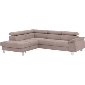 Ecksofa COTTA Komaris Sofas Gr. B/H/T: 249 cm x 72 cm x 100 cm, Microfaser PRIMABELLE, Ottomane links, ohne Bettfunktion-ohne Bettkasten-mit RGB-LED-Beleuchtung-mit Kopfteilverstellung, braun (mud) Sofas mit LED inklusive Kopf- bzw. Rückenverstellung,